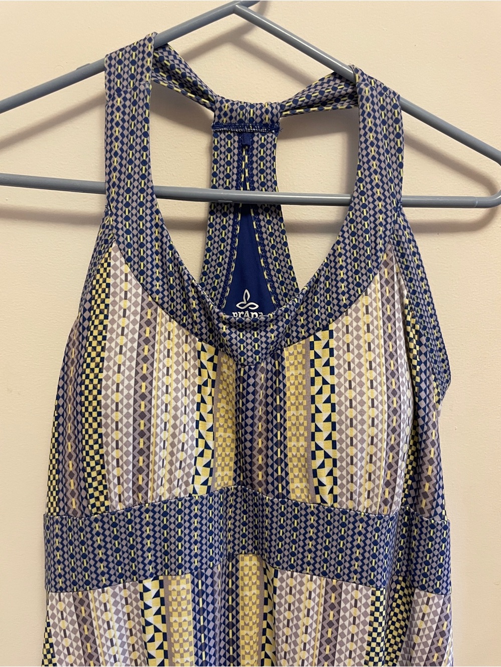 Prana Geometric Racerback Maxi Dress - Navy, Yellow & Cream (M)